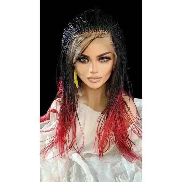 Yassine Red/Black Ombre Braided Wig | 100% Handmade Micro Millions Lace - Picture 16 of 16